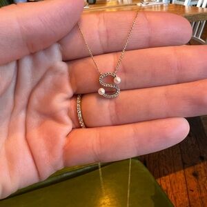 Dana Rebecca Designs 14k Solid Gold Pearl Ivy “S” Initial Necklace